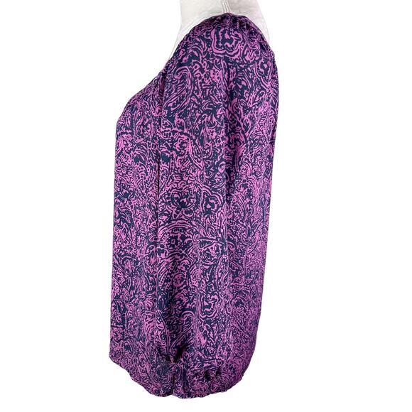 Banana Republic Top Blouse Small Purple Blue Print Semi Sheer New - Picture 9 of 10